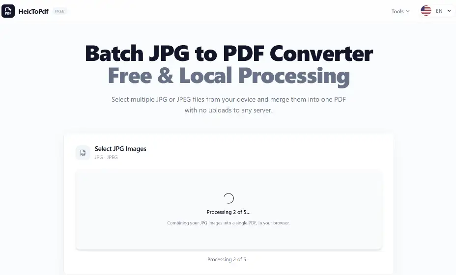 Real-time conversion progress for JPG to PDF